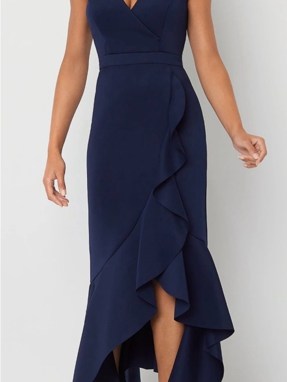 jcpenney Navy V‑Neck High‑Low Ruffle Dress